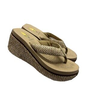 Volatile Women's Tan Woven Wedge Flip Flop Sandals Size 7 Boho